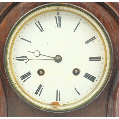 147 - French mahogany cased striking mantle clock with enamelled dial, marked G. Valogne to the movement, ... 