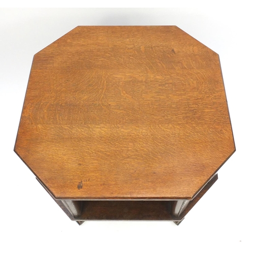 36 - Art Deco oak octagonal occasional table with under tier, 65cm high x 61cm square