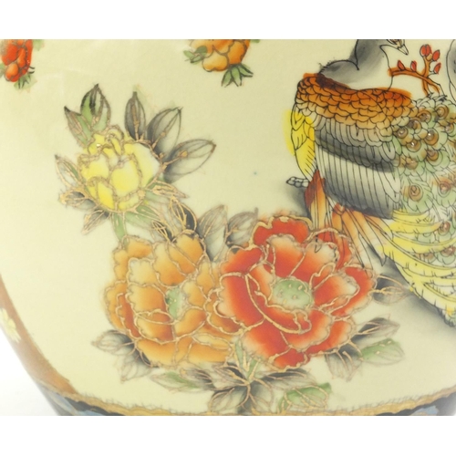 268 - Chinese porcelain planter decorated with peacocks and fish, 25cm high x 32cm in diameter