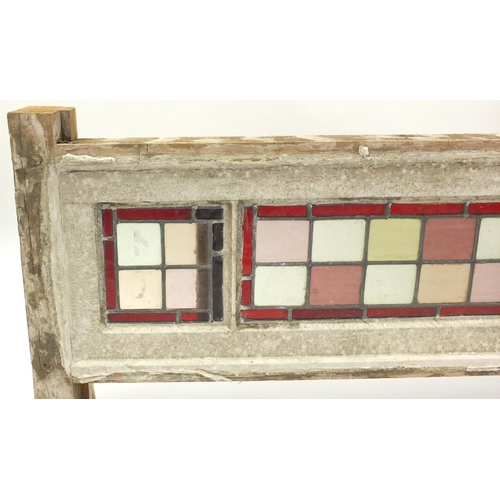 111 - Four leaded stained glass panels with wooden frames