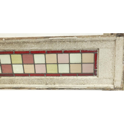 111 - Four leaded stained glass panels with wooden frames