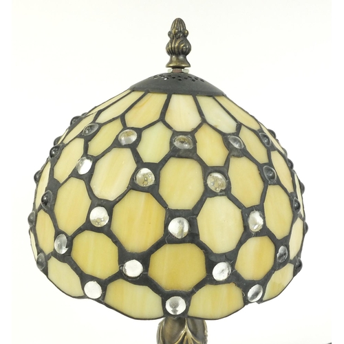 130 - Bronzed Tiffany design lamp and shade, 36cm high