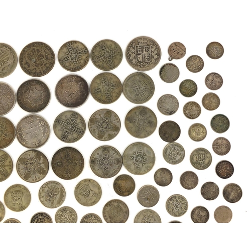 2426 - Collection of British pre decimal and World coinage including florins and six pence's, approximate w... 