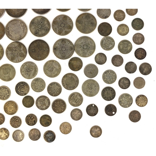 2426 - Collection of British pre decimal and World coinage including florins and six pence's, approximate w... 