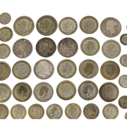 2426 - Collection of British pre decimal and World coinage including florins and six pence's, approximate w... 