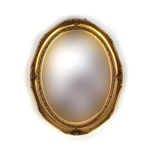 2046 - Oval gilt framed bevelled edge mirror, 49cm x 40cm
