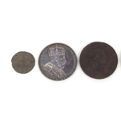 2433 - Group of coins and commemorative medallions including 1885 silver crown, approximate weight 59.0g