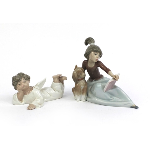 2076 - Two Lladro figures comprising a young girl with a dog and an angel, both with factory marks to the b... 