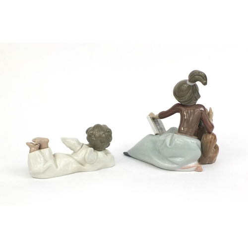 2076 - Two Lladro figures comprising a young girl with a dog and an angel, both with factory marks to the b... 