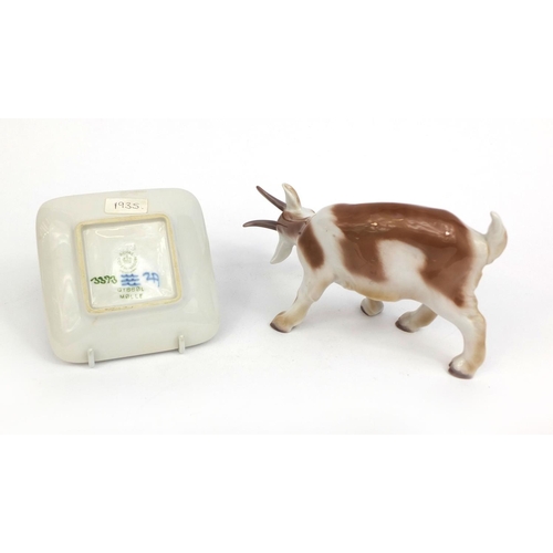 2064 - Bing and Grondahl model of goat together with a Royal Copenhagen pin dish decorated with a windmill,... 