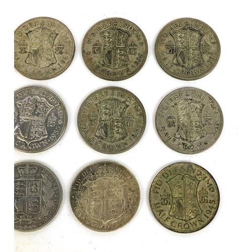 2432 - Group of British pre decimal coins comprising half crowns and half shillings