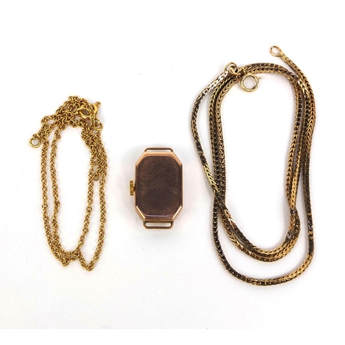 2447 - Gold jewellery comprising 9ct gold necklace, 9ct gold ladies wristwatch and an 18ct gold necklace, a... 