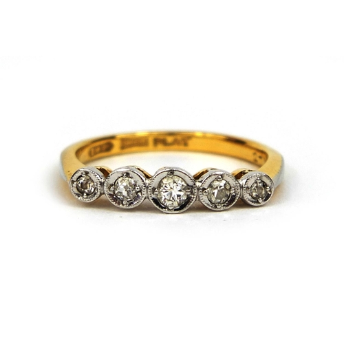 2449 - 18ct gold diamond five stone ring,  size L, approximate weight 2.6g