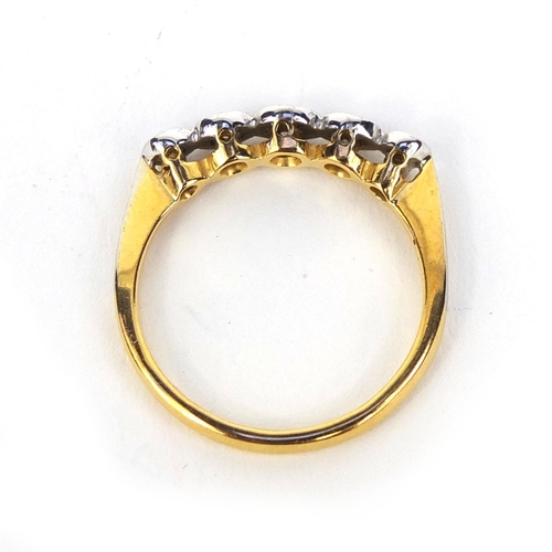 2449 - 18ct gold diamond five stone ring,  size L, approximate weight 2.6g