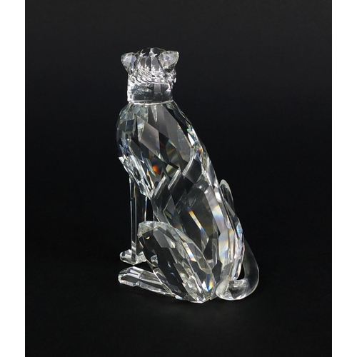 2102 - Swarovski Crystal inspiration Africa Leopard with plaque and box, the leopard 9.5cm high