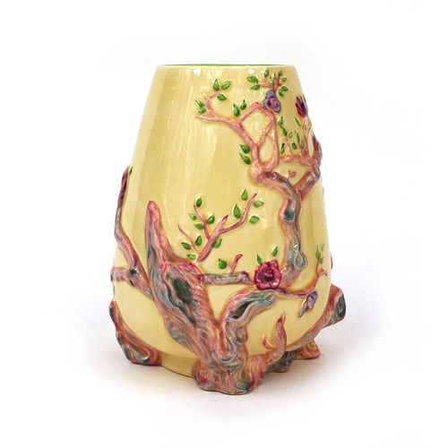 2120 - Clarice Cliff Newport pottery vase, decorated and hand painted in relief with blossoming trees, fact... 