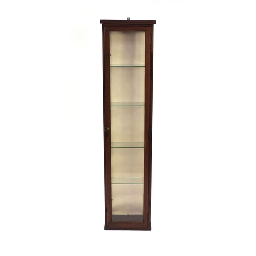 2033 - Victorian mahogany showcase cabinet with adjustable glass shelves, 150cm high x 33cm wide x 15cm dee... 