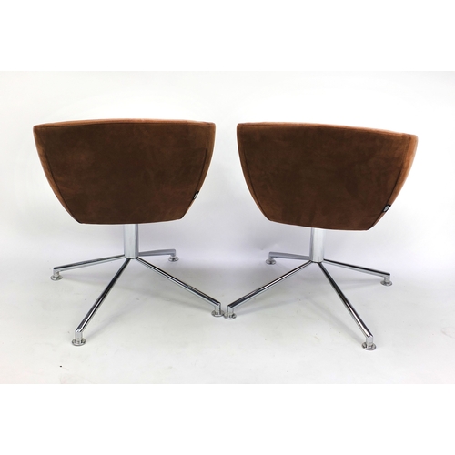 2040 - Pair of Zitia brown suede and chrome swivelling chairs, 80cm high