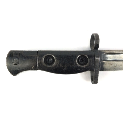 640 - Military interest bayonet, indistinct numbers to the handle, 30cm long