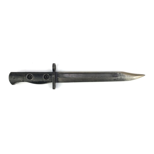 640 - Military interest bayonet, indistinct numbers to the handle, 30cm long