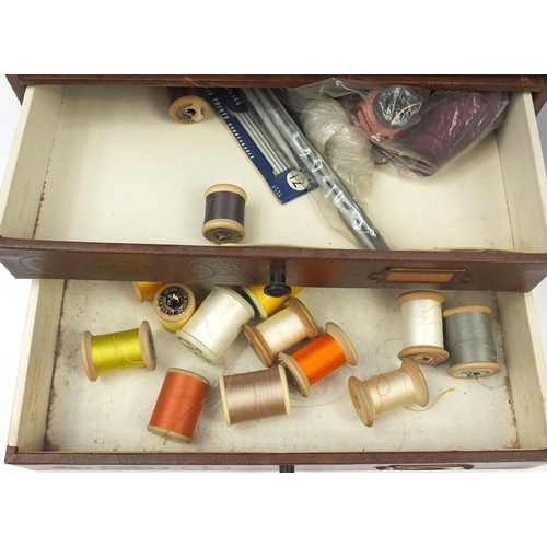 206 - Two vintage sewing accessory chests with a large selection of cotton and other thread