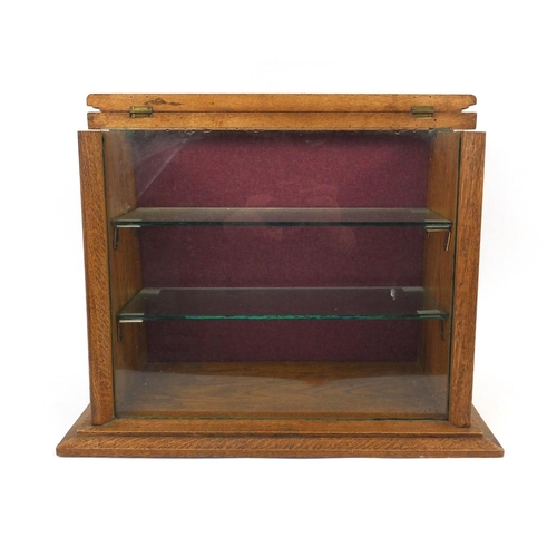 50 - Oak table top display cabinet with glass shelves, 35cm high x 46cm wide x 22cm deep