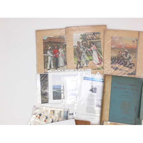 658 - Selection of Military interest ephemera including books, set of four soldier returns prints etc