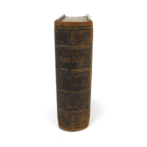 190 - Miniature Victorian leather bound bible with coloured plates, dated 16th July 1865 to the clasp