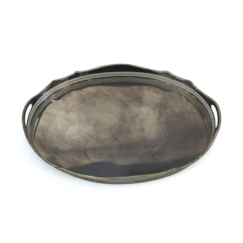 192 - Silver plated oval tray with pierced gallery, 57cm long