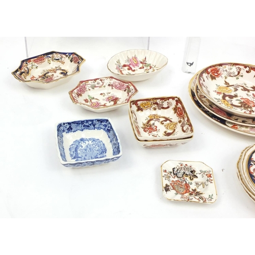 219 - Collections of Masons ironstone tablewares including jugs, pin dishes, plates etc