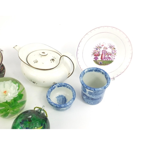 191 - Assorted china and glassware including Coalport basket, Victorian dump paperweight, overlaid glass s... 