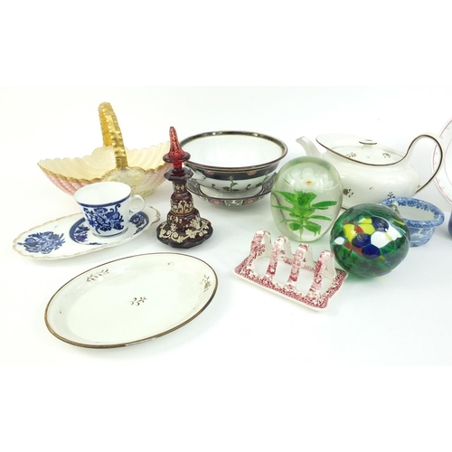 191 - Assorted china and glassware including Coalport basket, Victorian dump paperweight, overlaid glass s... 