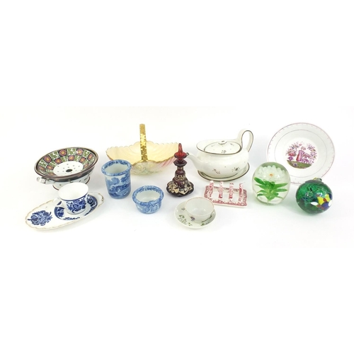 191 - Assorted china and glassware including Coalport basket, Victorian dump paperweight, overlaid glass s... 