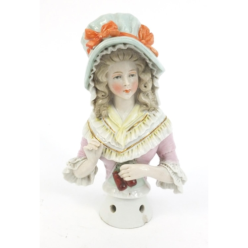 386 - Victorian china half pin doll, 12.5cm high