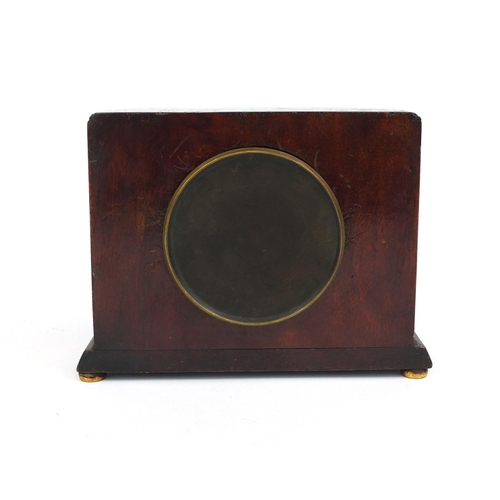 165 - French mahogany cased mantle clock with enamel dial, 15cm high