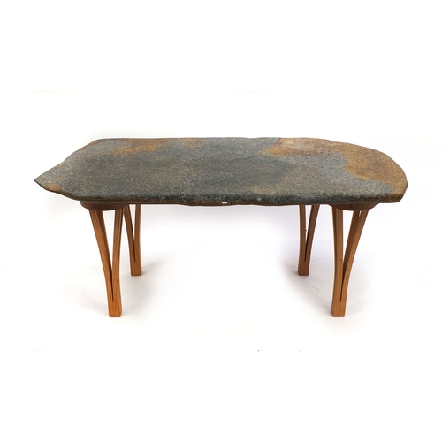 2035 - Charles Thomson bespoke coffee table the reclaimed polished stone top on stylish legs 45cm high x 10... 