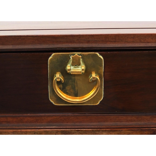 2001 - Chinese rosewood side table with good quality  brass fittings, fitted with two drawers above a pair ... 
