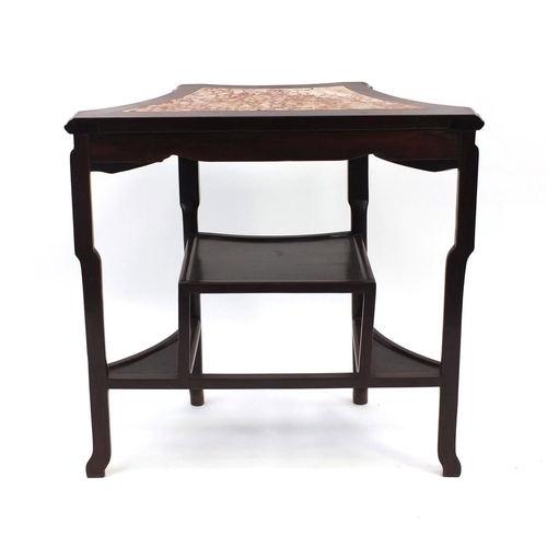 2002 - Chinese rosewood side table with inset marble top and stepped under tier, 81cm high x 83cm wide x 43... 