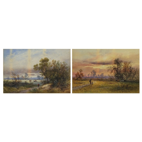 46 - E St John - Pair of Victorian watercolours, both with figures and cattle in a country landscape, eac... 