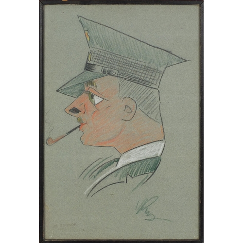 228 - Military interest pastel sketch onto paper, Pipe Smoking solider, bearing an indistinct signature, i... 