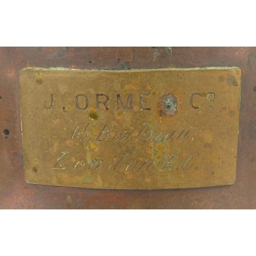 161 - Victorian copper and brass burner? with J.Orme & Co 65 Barbican London label, 24cm high