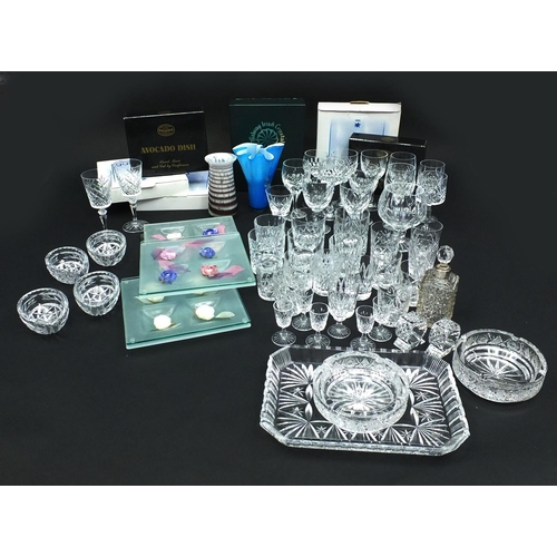 401 - Large selection of assorted glassware including cut glass and crystal glasses, boxed avocado dishes,... 