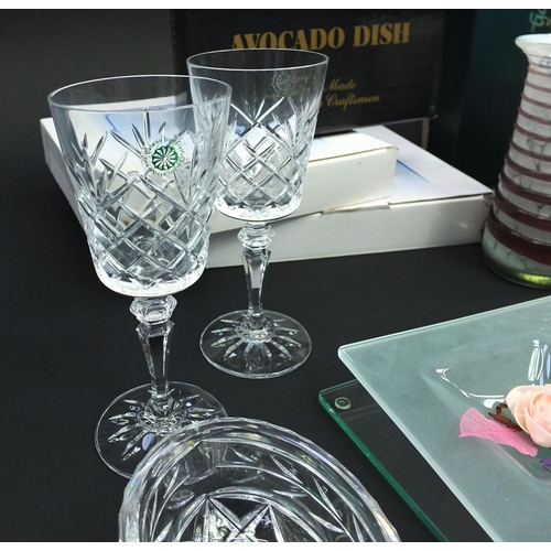 401 - Large selection of assorted glassware including cut glass and crystal glasses, boxed avocado dishes,... 