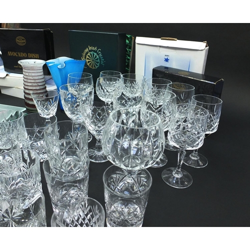 401 - Large selection of assorted glassware including cut glass and crystal glasses, boxed avocado dishes,... 