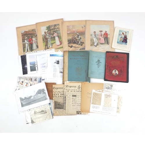 658 - Selection of Military interest ephemera including books, set of four soldier returns prints etc