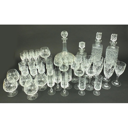 241 - Collection of glassware including sets of glasses and decanters etc