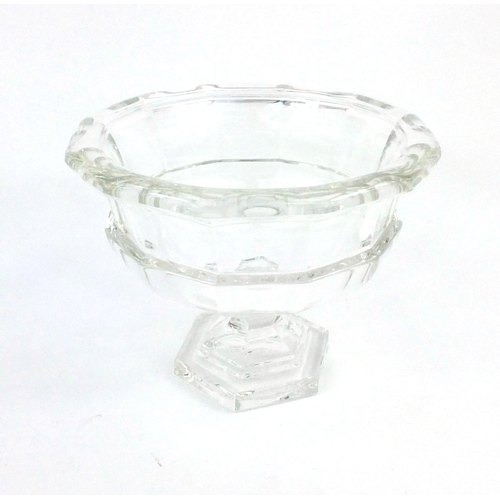 385 - Very heavy glass pedestal fruit bowl, 20cm high