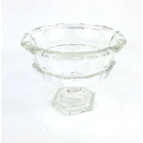 385 - Very heavy glass pedestal fruit bowl, 20cm high