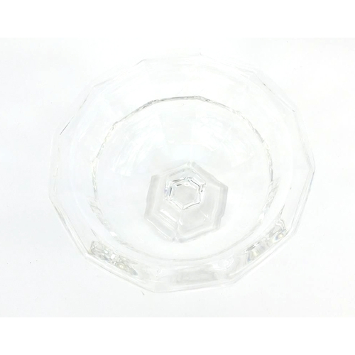 385 - Very heavy glass pedestal fruit bowl, 20cm high