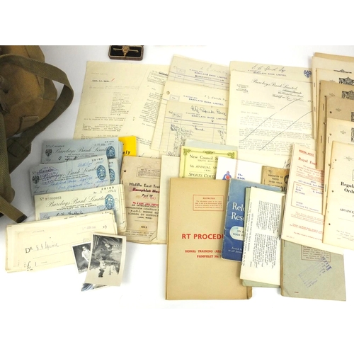 653 - Box of Military interest ephemera including cheques, regulations for army ordnance services, an enam... 